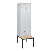 C+P Z-Spind Classic PLUS, Bank, 4 Fächer, 2120x600x815mm, 7035/7035 Verschluss Sicherheits-Drehriegel Sitzbanktyp untergebaut Material Sitzfläche Buche-Hartholz