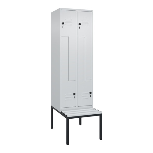 C+P Z-Spind Classic PLUS, Bank, 4 Fächer, 2120x600x815mm, 7035/7035 Verschluss Sicherheits-Drehriegel Sitzbanktyp untergebaut Material Sitzfläche Kunststoff