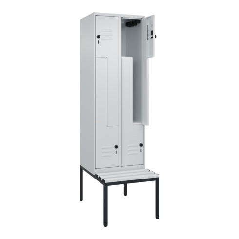 C+P Z-Spind Classic PLUS, Bank, 4 Fächer, 2120x600x815mm, 7035/7035 Verschluss Sicherheits-Drehriegel Sitzbanktyp untergebaut Material Sitzfläche Kunststoff
