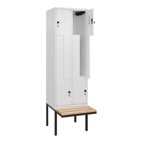 C+P Z-Spind Classic PLUS, Bank, 4 Fächer, 2120x600x815mm, 9016/9016 Verschluss Sicherheits-Drehriegel Sitzbanktyp auskragend Material Sitzfläche Buche-Hartholz