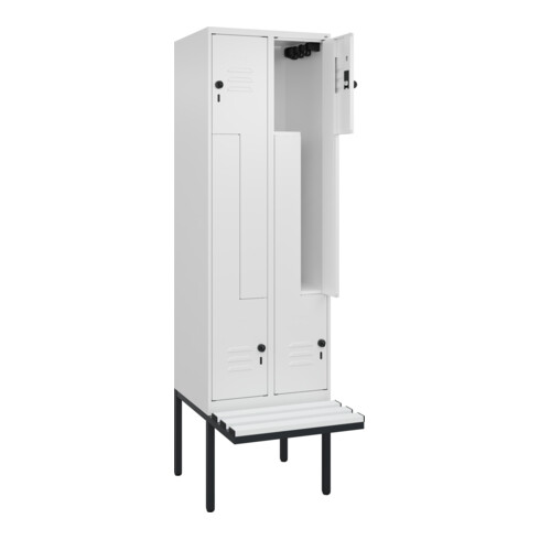 C+P Z-Spind Classic PLUS, Bank, 4 Fächer, 2120x600x815mm, 9016/9016 Verschluss Sicherheits-Drehriegel Sitzbanktyp auskragend Material Sitzfläche Kunststoff