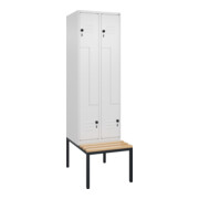 C+P Z-Spind Classic PLUS, Bank, 4 Fächer, 2120x600x815mm, 9016/9016 Verschluss Sicherheits-Drehriegel Sitzbanktyp untergebaut Material Sitzfläche Buche-Hartholz