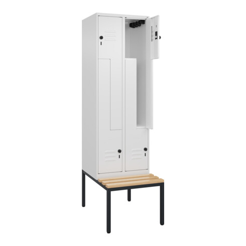 C+P Z-Spind Classic PLUS, Bank, 4 Fächer, 2120x600x815mm, 9016/9016 Verschluss Sicherheits-Drehriegel Sitzbanktyp untergebaut Material Sitzfläche Buche-Hartholz