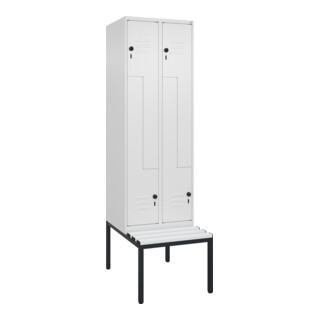 C+P Z-Spind Classic PLUS, Bank, 4 Fächer, 2120x600x815mm, 9016/9016 Verschluss Sicherheits-Drehriegel Sitzbanktyp untergebaut Material Sitzfläche Kunststoff