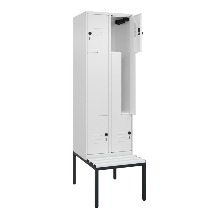C+P Z-Spind Classic PLUS, Bank, 4 Fächer, 2120x600x815mm, 9016/9016 Verschluss Sicherheits-Drehriegel Sitzbanktyp untergebaut Material Sitzfläche Kunststoff