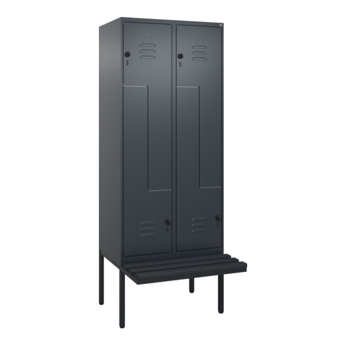 C+P Z-Spind Classic PLUS, Bank, 4 Fächer, 2120x800x815mm, 7016/7016 Verschluss Sicherheits-Drehriegel Sitzbanktyp auskragend Material Sitzfläche Kunststoff