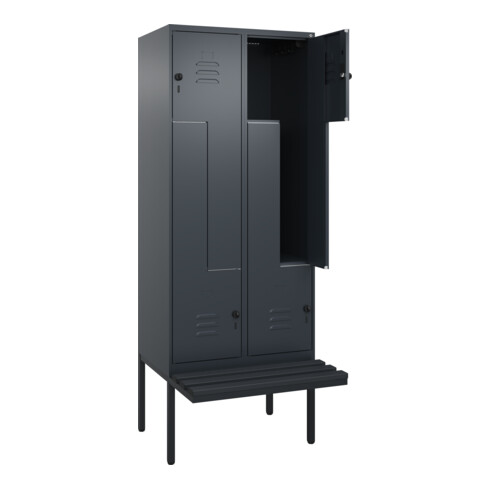 C+P Z-Spind Classic PLUS, Bank, 4 Fächer, 2120x800x815mm, 7016/7016 Verschluss Sicherheits-Drehriegel Sitzbanktyp auskragend Material Sitzfläche Kunststoff