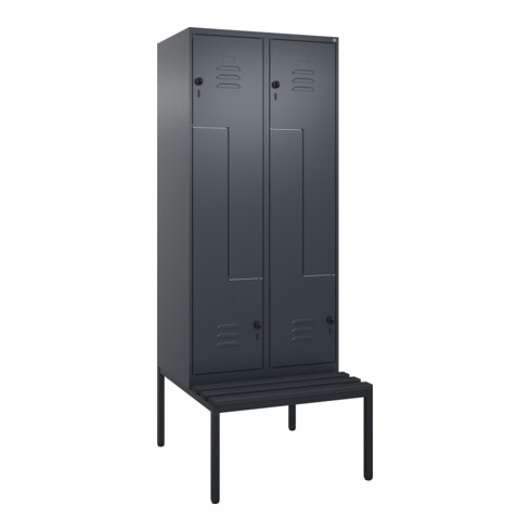 C+P Z-Spind Classic PLUS, Bank, 4 Fächer, 2120x800x815mm, 7016/7016 Verschluss Sicherheits-Drehriegel Sitzbanktyp untergebaut Material Sitzfläche Kunststoff