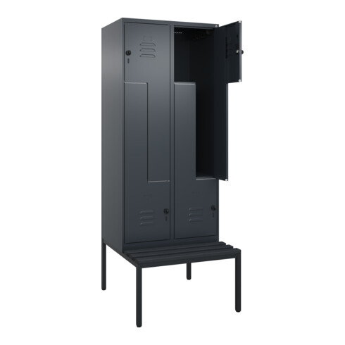 C+P Z-Spind Classic PLUS, Bank, 4 Fächer, 2120x800x815mm, 7016/7016 Verschluss Sicherheits-Drehriegel Sitzbanktyp untergebaut Material Sitzfläche Kunststoff