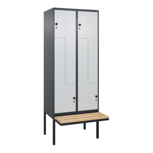 C+P Z-Spind Classic PLUS, Bank, 4 Fächer, 2120x800x815mm, 7016/7035 Verschluss Sicherheits-Drehriegel Sitzbanktyp auskragend Material Sitzfläche Buche-Hartholz