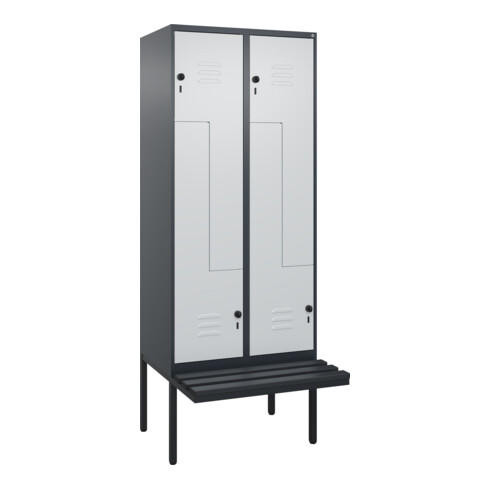 C+P Z-Spind Classic PLUS, Bank, 4 Fächer, 2120x800x815mm, 7016/7035 Verschluss Sicherheits-Drehriegel Sitzbanktyp auskragend Material Sitzfläche Kunststoff