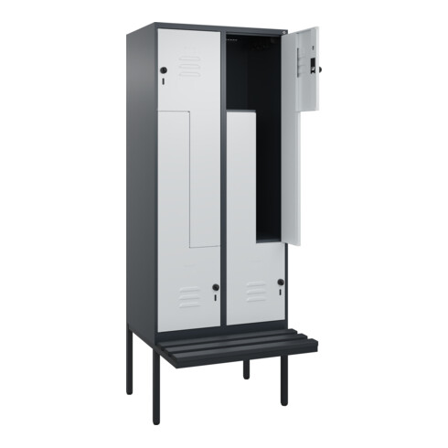 C+P Z-Spind Classic PLUS, Bank, 4 Fächer, 2120x800x815mm, 7016/7035 Verschluss Sicherheits-Drehriegel Sitzbanktyp auskragend Material Sitzfläche Kunststoff