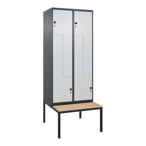 C+P Z-Spind Classic PLUS, Bank, 4 Fächer, 2120x800x815mm, 7016/7035 Verschluss Sicherheits-Drehriegel Sitzbanktyp untergebaut Material Sitzfläche Buche-Hartholz