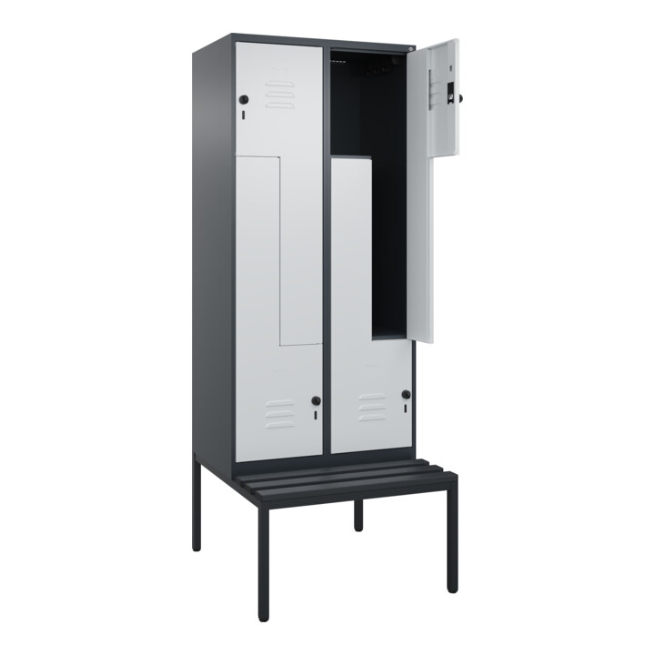 C+P Z-Spind Classic PLUS, Bank, 4 Fächer, 2120x800x815mm, 7016/7035 Verschluss Sicherheits-Drehriegel Sitzbanktyp untergebaut Material Sitzfläche Kunststoff