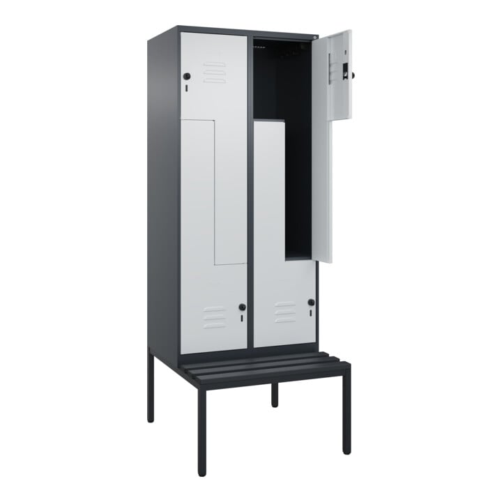 C+P Z-Spind Classic PLUS, Bank, 4 Fächer, 2120x800x815mm, 7016/7035 Verschluss Sicherheits-Drehriegel Sitzbanktyp untergebaut Material Sitzfläche Kunststoff