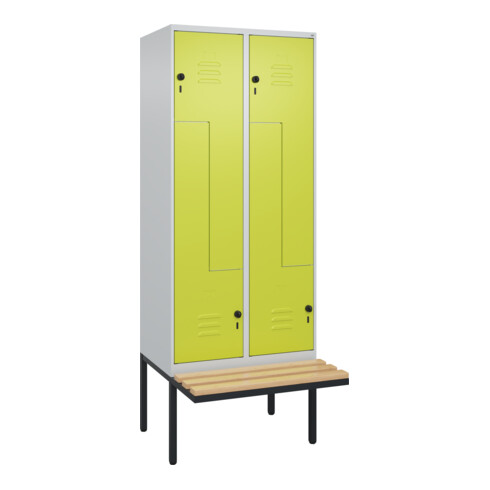 C+P Z-Spind Classic PLUS, Bank, 4 Fächer, 2120x800x815mm, 7035/0024 Verschluss Sicherheits-Drehriegel Sitzbanktyp auskragend Material Sitzfläche Buche-Hartholz