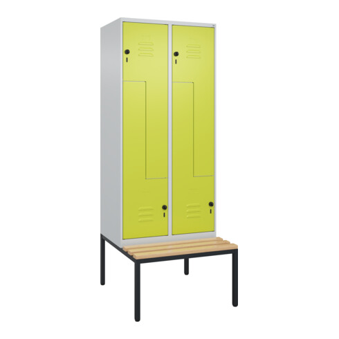 C+P Z-Spind Classic PLUS, Bank, 4 Fächer, 2120x800x815mm, 7035/0024 Verschluss Sicherheits-Drehriegel Sitzbanktyp untergebaut Material Sitzfläche Buche-Hartholz