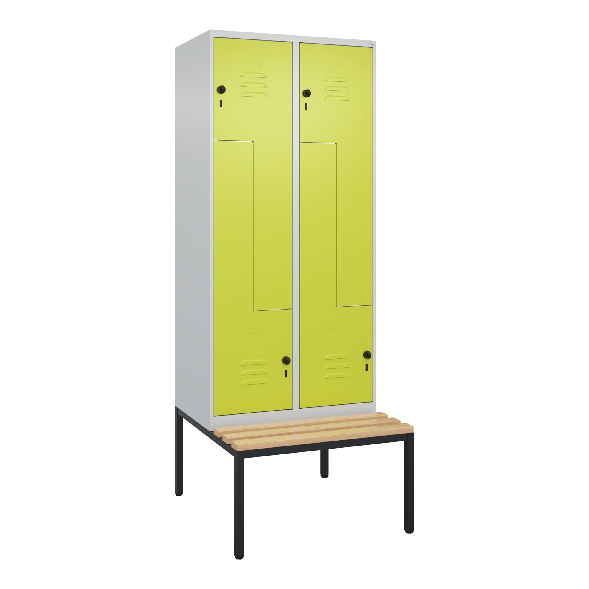 C+P Z-Spind Classic PLUS, Bank, 4 Fächer, 2120x800x815mm, 7035/0024 Verschluss Sicherheits-Drehriegel Sitzbanktyp untergebaut Material Sitzfläche Buch