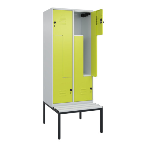 C+P Z-Spind Classic PLUS, Bank, 4 Fächer, 2120x800x815mm, 7035/0024 Verschluss Sicherheits-Drehriegel Sitzbanktyp untergebaut Material Sitzfläche Kunststoff