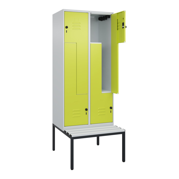 C+P Z-Spind Classic PLUS, Bank, 4 Fächer, 2120x800x815mm, 7035/0024 Verschluss Sicherheits-Drehriegel Sitzbanktyp untergebaut Material Sitzfläche Kunststoff