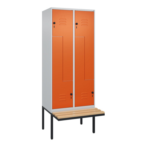 C+P Z-Spind Classic PLUS, Bank, 4 Fächer, 2120x800x815mm, 7035/2004 Verschluss Sicherheits-Drehriegel Sitzbanktyp auskragend Material Sitzfläche Buche-Hartholz