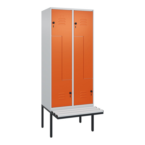 C+P Z-Spind Classic PLUS, Bank, 4 Fächer, 2120x800x815mm, 7035/2004 Verschluss Sicherheits-Drehriegel Sitzbanktyp auskragend Material Sitzfläche Kunststoff