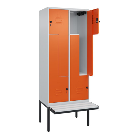 C+P Z-Spind Classic PLUS, Bank, 4 Fächer, 2120x800x815mm, 7035/2004 Verschluss Sicherheits-Drehriegel Sitzbanktyp auskragend Material Sitzfläche Kunststoff