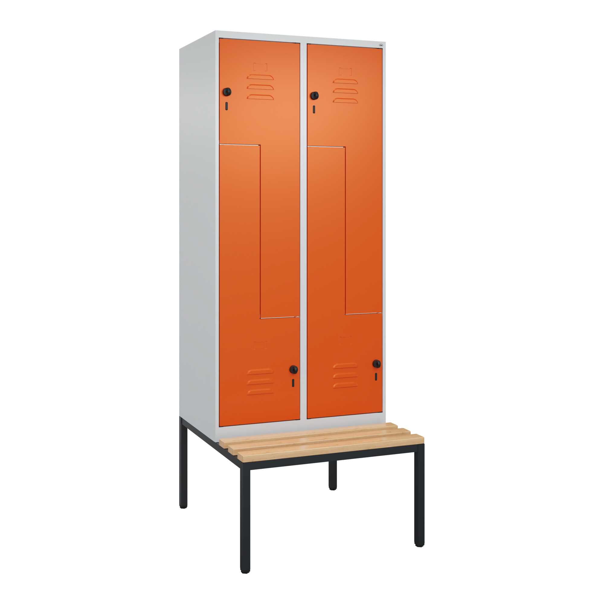 C+P Z-Spind Classic PLUS, Bank, 4 Fächer, 2120x800x815mm, 7035/2004 Verschluss Sicherheits-Drehriegel Sitzbanktyp untergebaut Material Sitzfläche Buch