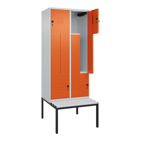 C+P Z-Spind Classic PLUS, Bank, 4 Fächer, 2120x800x815mm, 7035/2004 Verschluss Sicherheits-Drehriegel Sitzbanktyp untergebaut Material Sitzfläche Kunststoff