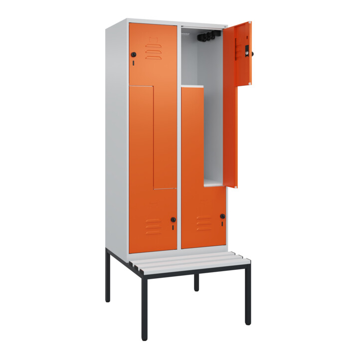 C+P Z-Spind Classic PLUS, Bank, 4 Fächer, 2120x800x815mm, 7035/2004 Verschluss Sicherheits-Drehriegel Sitzbanktyp untergebaut Material Sitzfläche Kunststoff