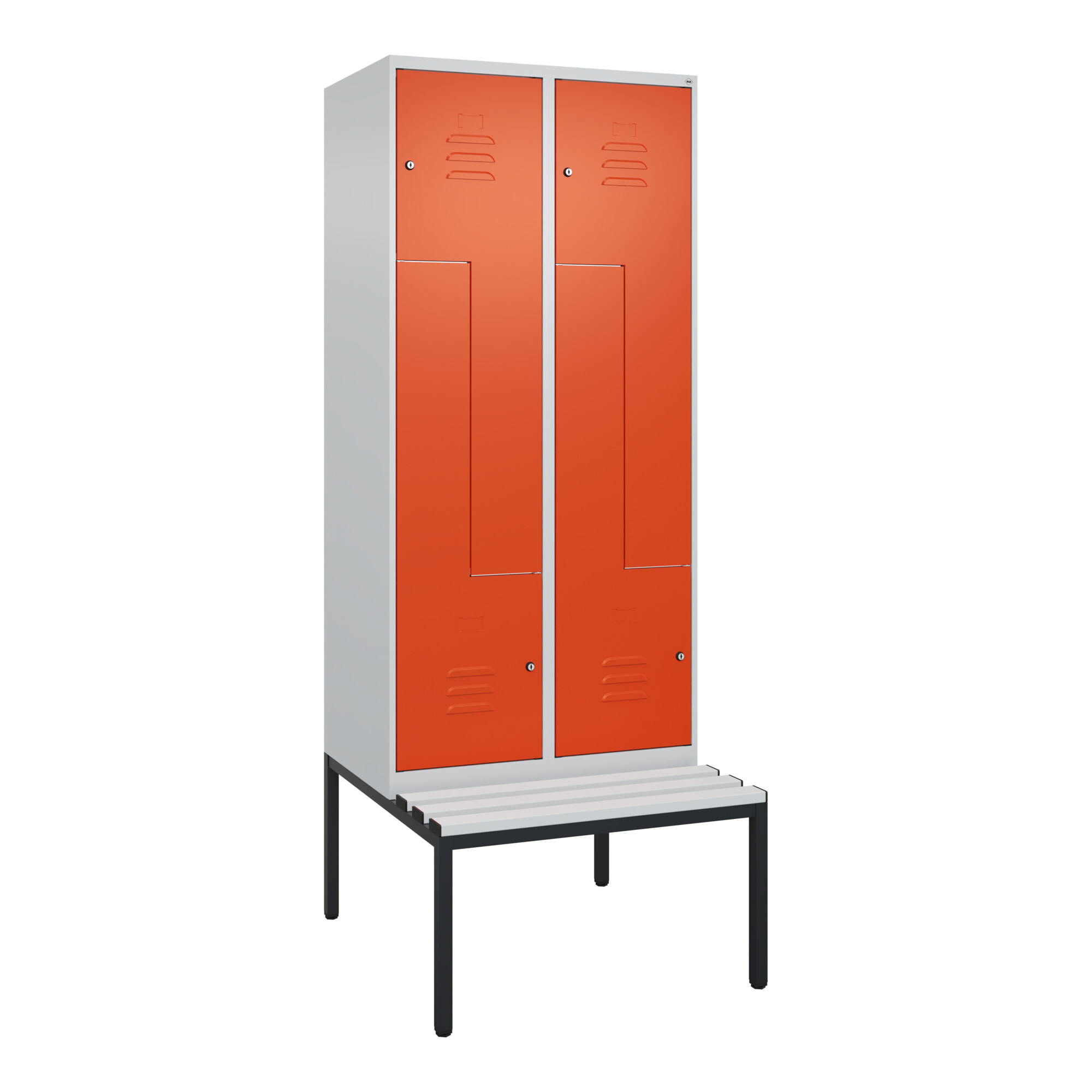 C+P Z-Spind Classic PLUS, Bank, 4 Fächer, 2120x800x815mm, 7035/2004 Verschluss Zylinderschloss Sitzbanktyp untergebaut Material Sitzfläche Kunststoff