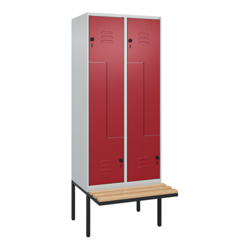 C+P Z-Spind Classic PLUS, Bank, 4 Fächer, 2120x800x815mm, 7035/3003 Verschluss Sicherheits-Drehriegel Sitzbanktyp auskragend Material Sitzfläche Buche-Hartholz