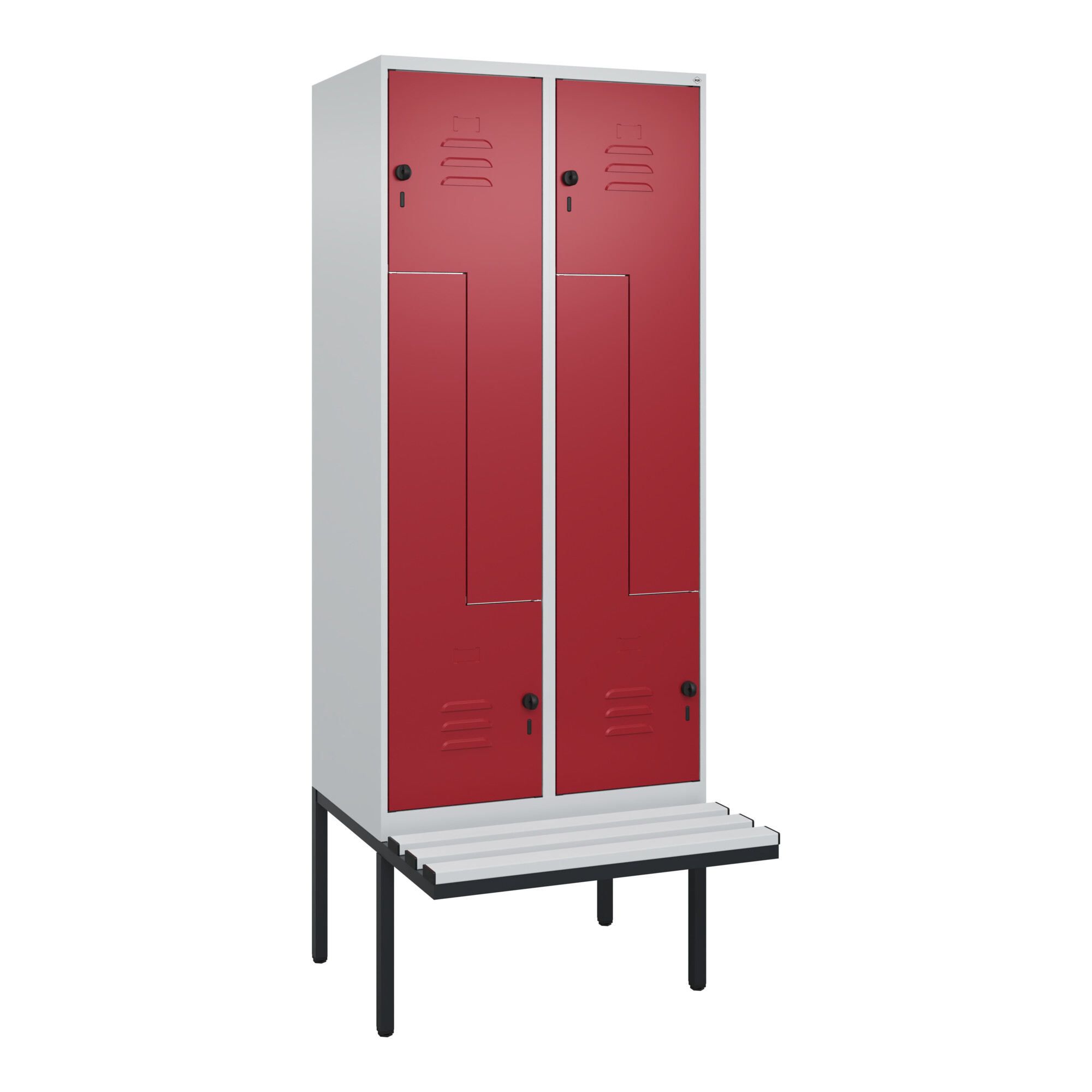 C+P Z-Spind Classic PLUS, Bank, 4 Fächer, 2120x800x815mm, 7035/3003 Verschluss Sicherheits-Drehriegel Sitzbanktyp auskragend Material Sitzfläche Kunst