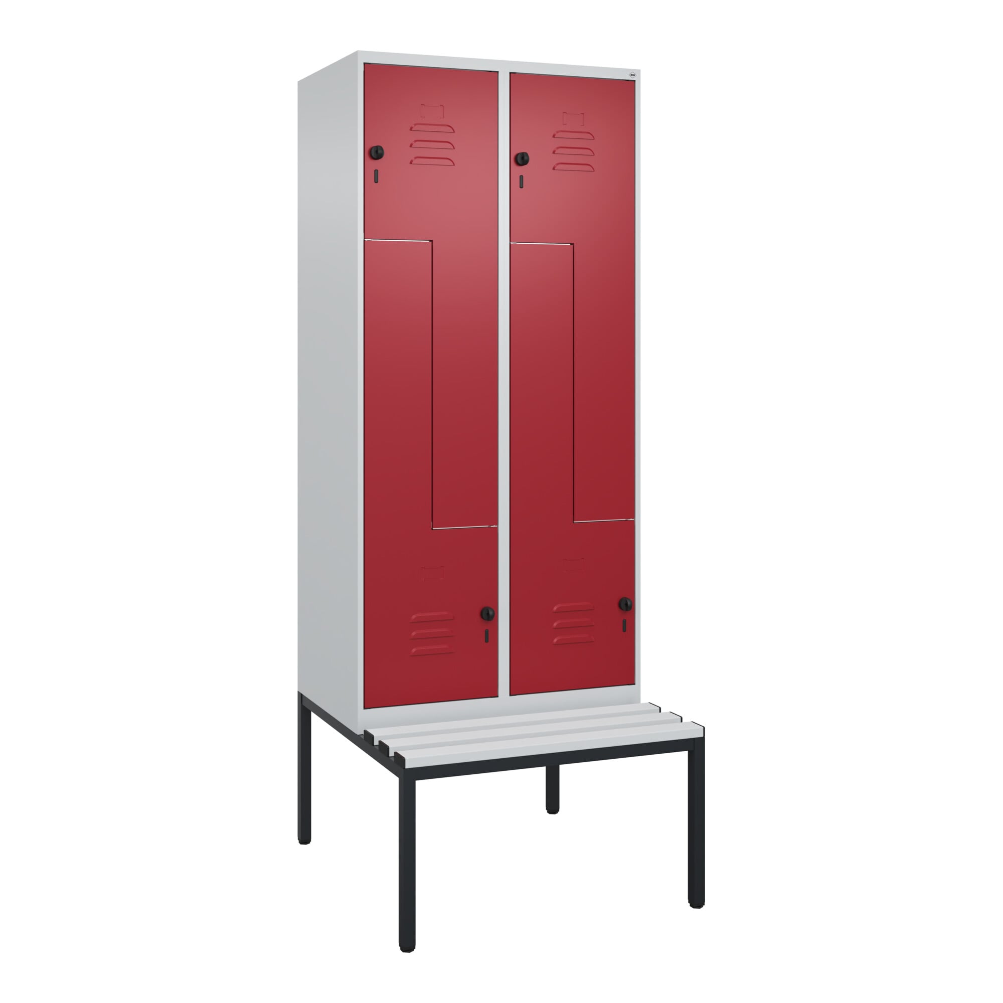 C+P Z-Spind Classic PLUS, Bank, 4 Fächer, 2120x800x815mm, 7035/3003 Verschluss Sicherheits-Drehriegel Sitzbanktyp untergebaut Material Sitzfläche Kuns