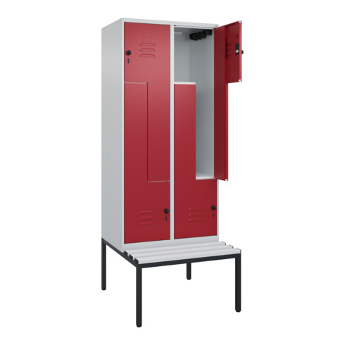 C+P Z-Spind Classic PLUS, Bank, 4 Fächer, 2120x800x815mm, 7035/3003 Verschluss Sicherheits-Drehriegel Sitzbanktyp untergebaut Material Sitzfläche Kunststoff