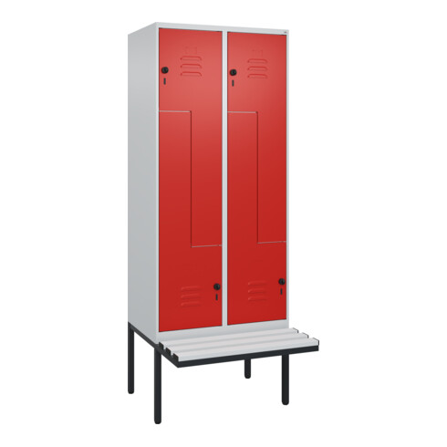 C+P Z-Spind Classic PLUS, Bank, 4 Fächer, 2120x800x815mm, 7035/3020 Verschluss Sicherheits-Drehriegel Sitzbanktyp auskragend Material Sitzfläche Kunststoff