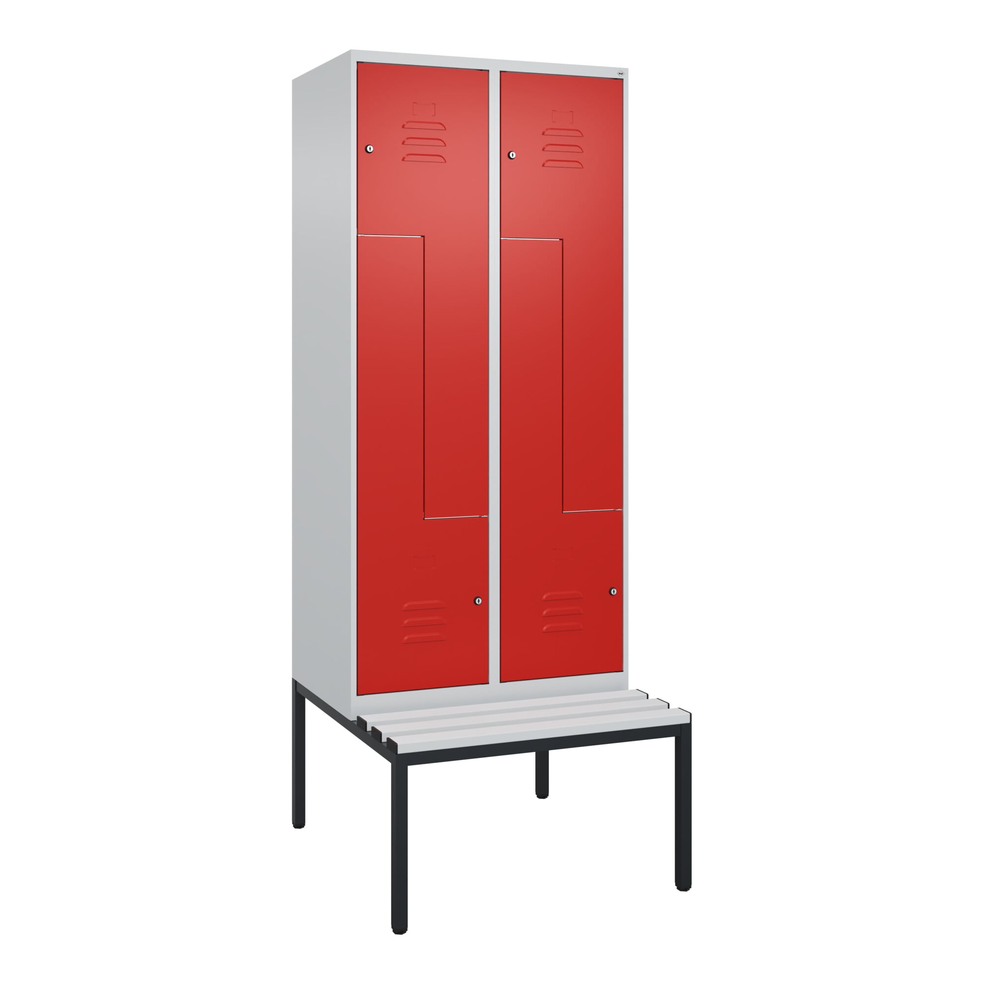 C+P Z-Spind Classic PLUS, Bank, 4 Fächer, 2120x800x815mm, 7035/3020 Verschluss Zylinderschloss Sitzbanktyp untergebaut Material Sitzfläche Kunststoff