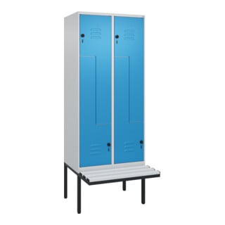 C+P Z-Spind Classic PLUS, Bank, 4 Fächer, 2120x800x815mm, 7035/5012 Verschluss Sicherheits-Drehriegel Sitzbanktyp auskragend Material Sitzfläche Kunststoff
