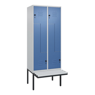 C+P Z-Spind Classic PLUS, Bank, 4 Fächer, 2120x800x815mm, 7035/5023 Verschluss Sicherheits-Drehriegel Sitzbanktyp auskragend Material Sitzfläche Kunststoff