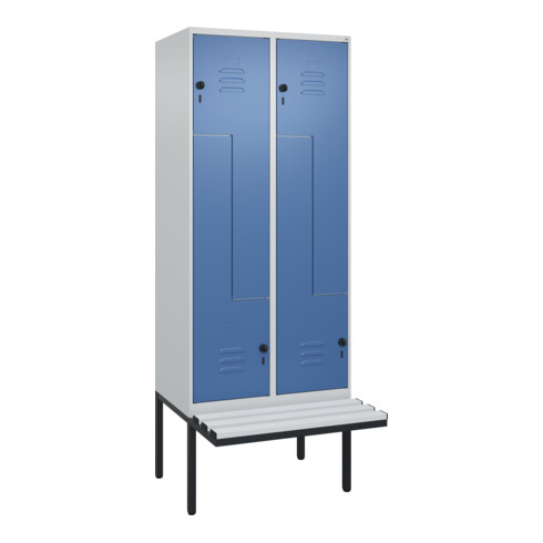 C+P Z-Spind Classic PLUS, Bank, 4 Fächer, 2120x800x815mm, 7035/5023 Verschluss Sicherheits-Drehriegel Sitzbanktyp auskragend Material Sitzfläche Kunststoff