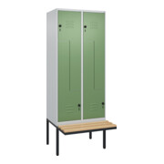 C+P Z-Spind Classic PLUS, Bank, 4 Fächer, 2120x800x815mm, 7035/6011 Verschluss Sicherheits-Drehriegel Sitzbanktyp auskragend Material Sitzfläche Buche-Hartholz