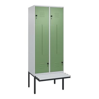 C+P Z-Spind Classic PLUS, Bank, 4 Fächer, 2120x800x815mm, 7035/6011 Verschluss Sicherheits-Drehriegel Sitzbanktyp auskragend Material Sitzfläche Kunststoff