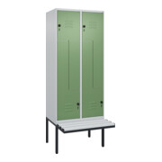 C+P Z-Spind Classic PLUS, Bank, 4 Fächer, 2120x800x815mm, 7035/6011 Verschluss Sicherheits-Drehriegel Sitzbanktyp auskragend Material Sitzfläche Kunststoff