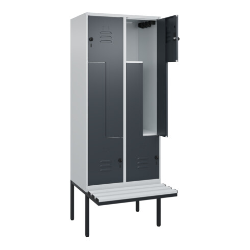 C+P Z-Spind Classic PLUS, Bank, 4 Fächer, 2120x800x815mm, 7035/7016 Verschluss Sicherheits-Drehriegel Sitzbanktyp auskragend Material Sitzfläche Kunststoff