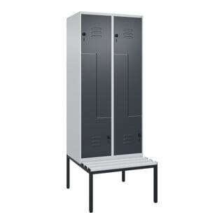 C+P Z-Spind Classic PLUS, Bank, 4 Fächer, 2120x800x815mm, 7035/7016 Verschluss Sicherheits-Drehriegel Sitzbanktyp untergebaut Material Sitzfläche Kunststoff