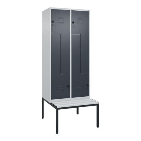 C+P Z-Spind Classic PLUS, Bank, 4 Fächer, 2120x800x815mm, 7035/7016 Verschluss Sicherheits-Drehriegel Sitzbanktyp untergebaut Material Sitzfläche Kunststoff
