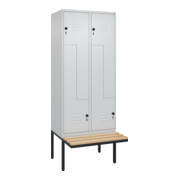 C+P Z-Spind Classic PLUS, Bank, 4 Fächer, 2120x800x815mm, 7035/7035 Verschluss Sicherheits-Drehriegel Sitzbanktyp auskragend Material Sitzfläche Buche-Hartholz