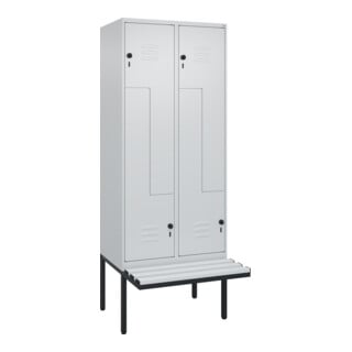 C+P Z-Spind Classic PLUS, Bank, 4 Fächer, 2120x800x815mm, 7035/7035 Verschluss Sicherheits-Drehriegel Sitzbanktyp auskragend Material Sitzfläche Kunststoff