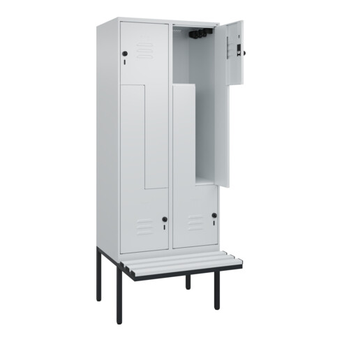 C+P Z-Spind Classic PLUS, Bank, 4 Fächer, 2120x800x815mm, 7035/7035 Verschluss Sicherheits-Drehriegel Sitzbanktyp auskragend Material Sitzfläche Kunststoff