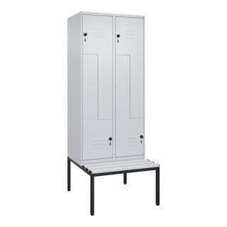 C+P Z-Spind Classic PLUS, Bank, 4 Fächer, 2120x800x815mm, 7035/7035 Verschluss Sicherheits-Drehriegel Sitzbanktyp untergebaut Material Sitzfläche Kunststoff